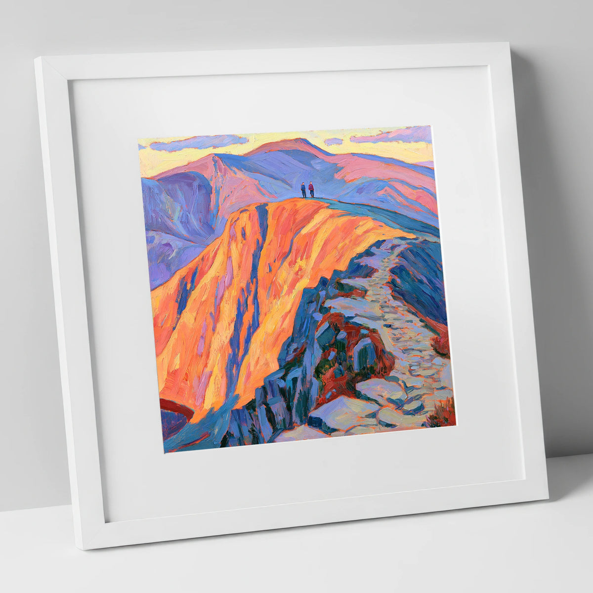 Helvellyn Summit in Fiery Light lake district fell art print in white frame