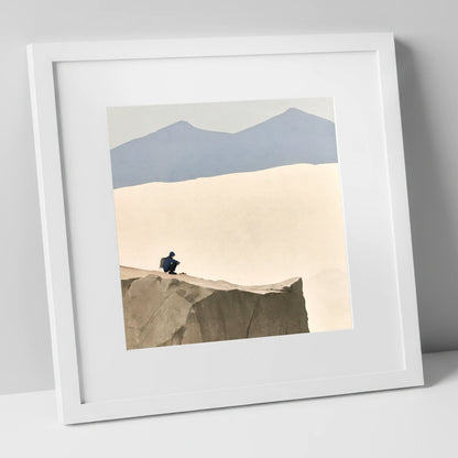 Crouched Walker on Blencathra Edge lake district fell art print in white frame