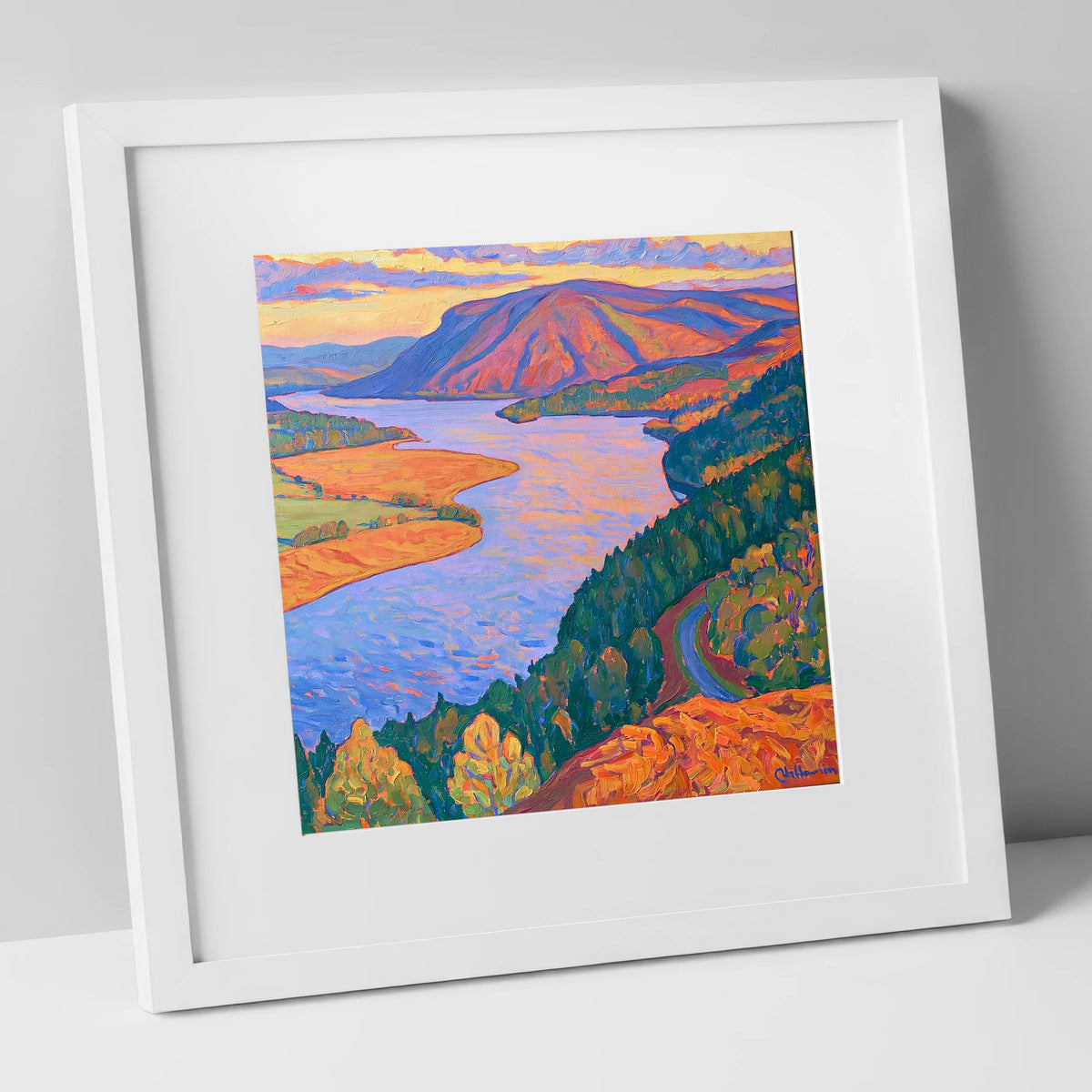 Vivid Sunset Above Bassenthwaite Lake lake district lake art print in white frame