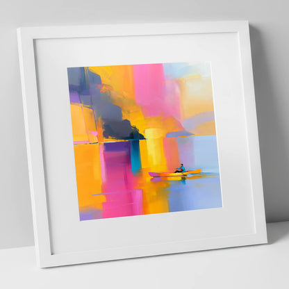Colourful Kayaking on the Lake lake district walking art print in white frame