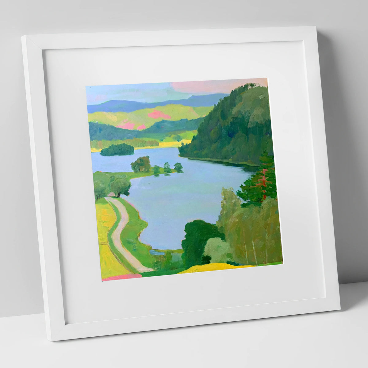 Vibrant Rydal Water Lakeside Path lake district lake art print in white frame