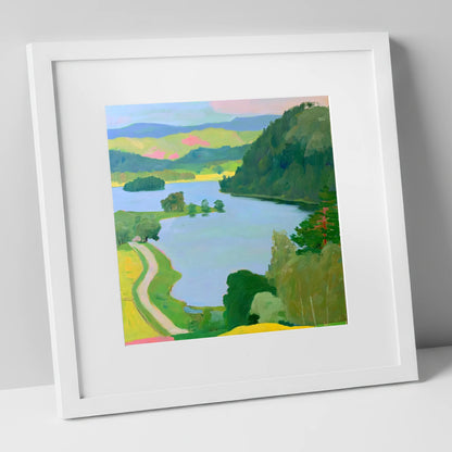 Vibrant Rydal Water Lakeside Path lake district lake art print in white frame