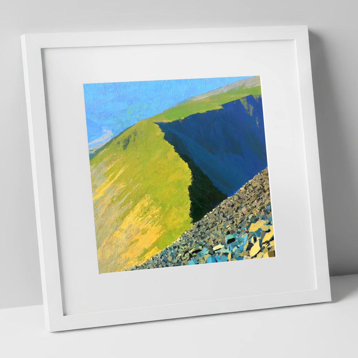 Long Side Ridge in Sunlight lake district fell art print in white frame