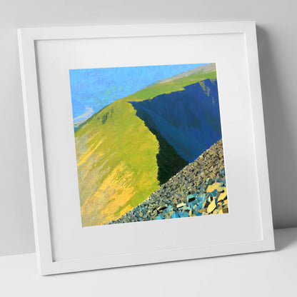 Long Side Ridge in Sunlight lake district fell art print in white frame