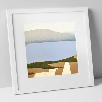 Bassenthwaite Lake in Muted Tones lake district lake art print in white frame