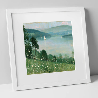 Wildflowers Above Hazy Windermere windermere wall art art print in white frame