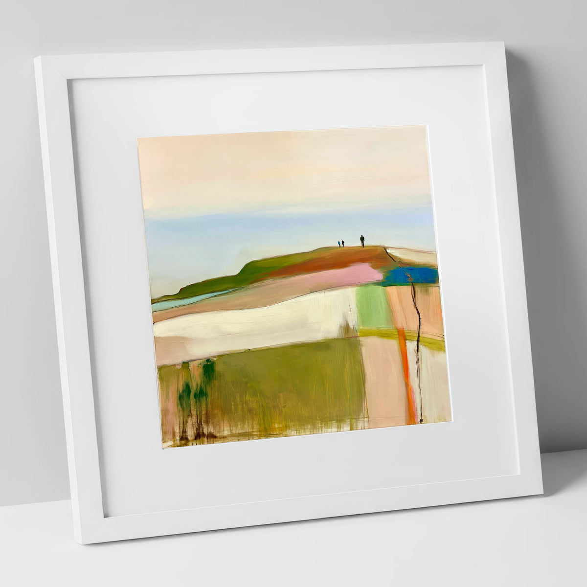 Abstract Fell Ridge with Hikers lake district fell art print in white frame