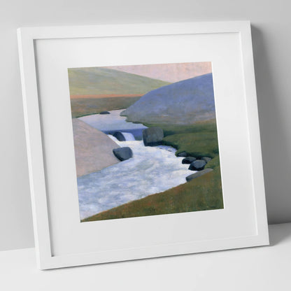 Rushing Beck in Pastel Fells lake district waterfall art print in white frame