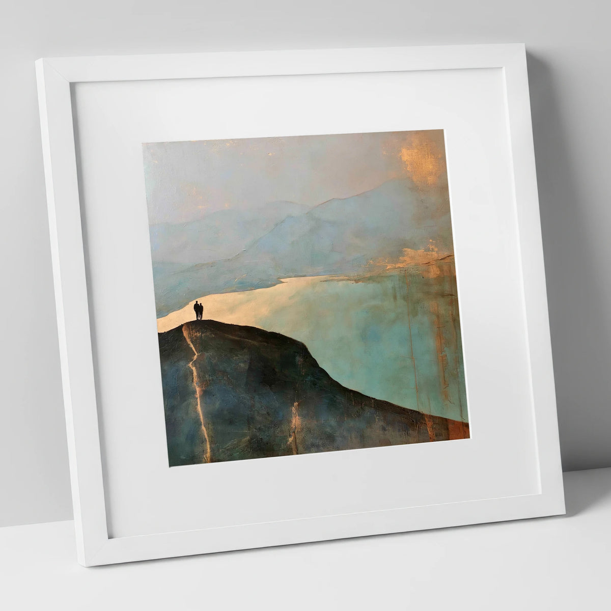 Catbells Ridge in Golden Light lake district fell art print in white frame