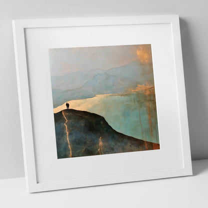 Catbells Ridge in Golden Light lake district fell art print in white frame