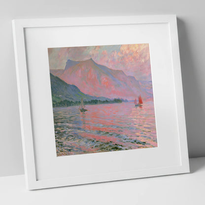 Sunset Sailboats on Windermere lake district lake art print in white frame