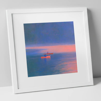 Twilight Kayaks on the Lake lake district walking art print in white frame