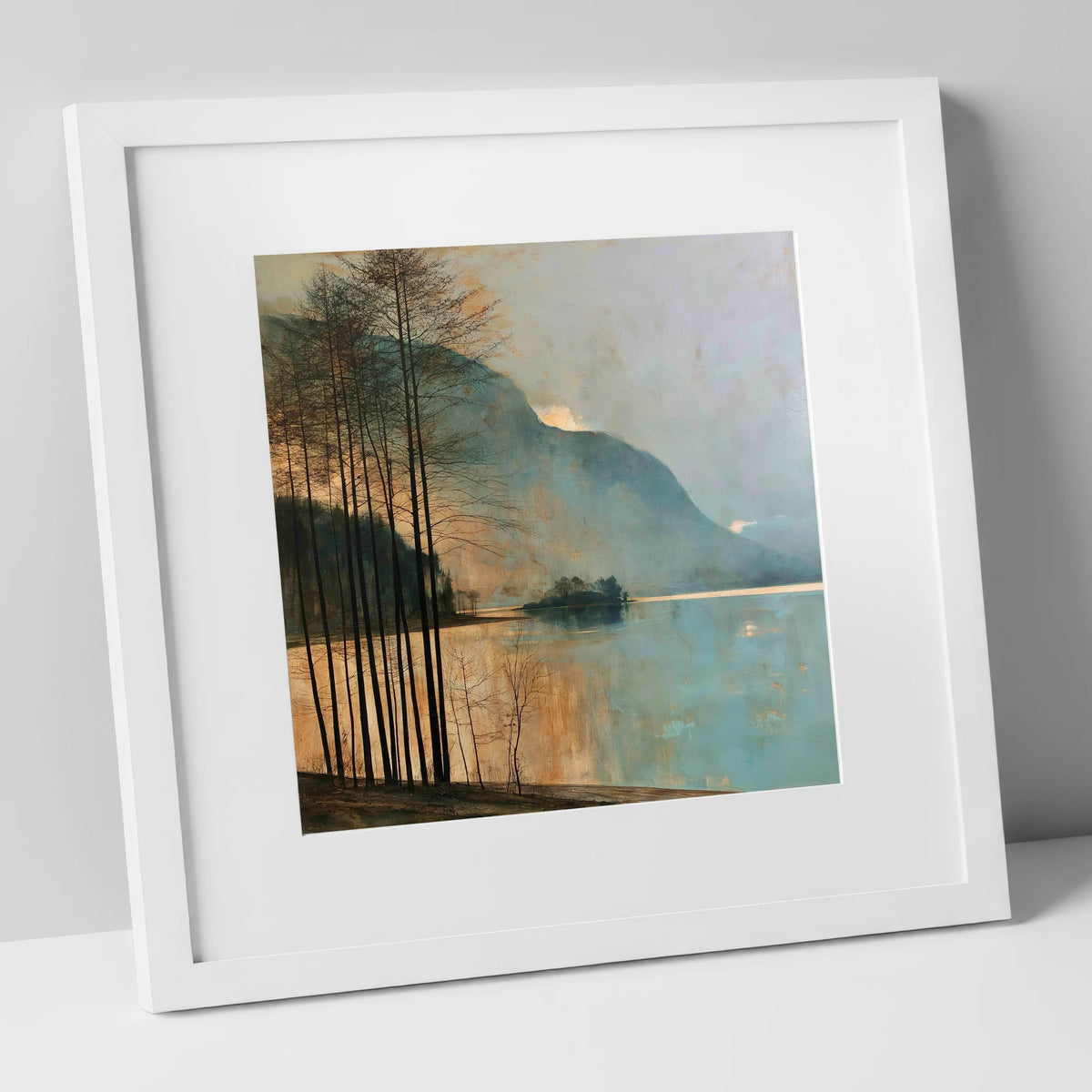 Grasmere Island in Golden Light lake district lake art print in white frame