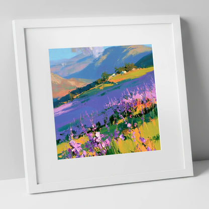 Vibrant Heather on a Lakeland Fellside flowers & fellsides art print in white frame