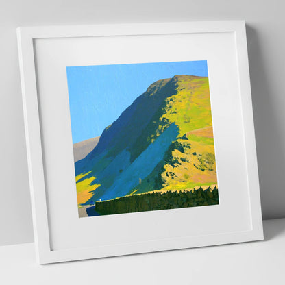 Steel Fell Ridge Bright Shadows lake district fell art print in white frame