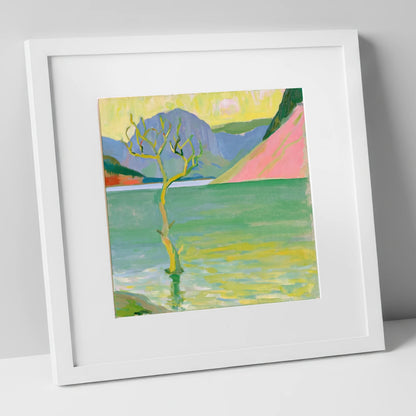 Vibrant Buttermere Lone Tree lake district lake art print in white frame