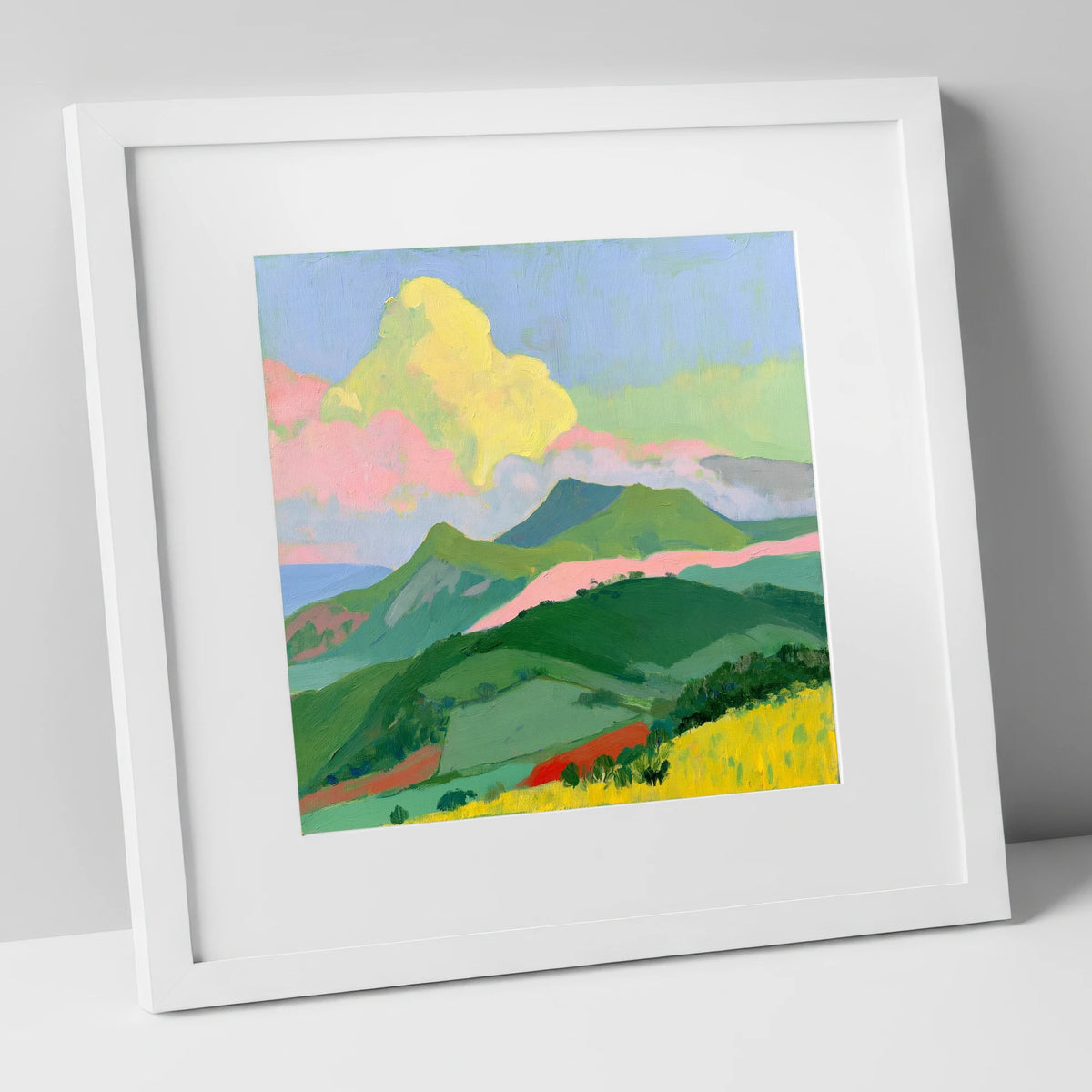 Vibrant Clouds Over Rolling Fells lake district fell art print in white frame