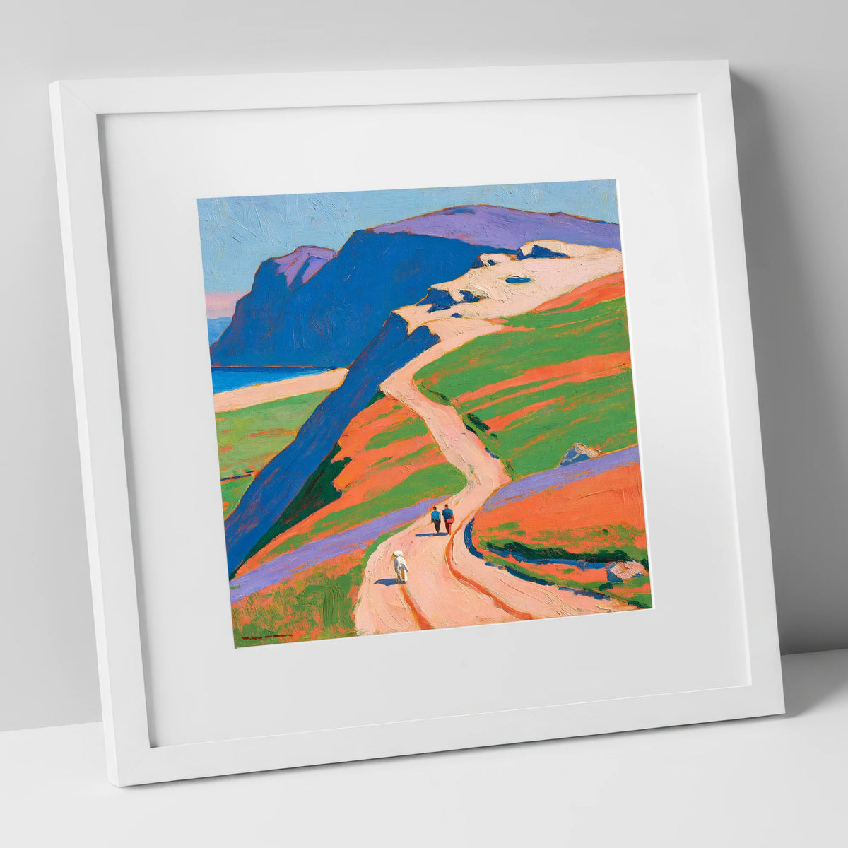 Vibrant Helvellyn Dog Walk gifts for dog walkers art print in white frame