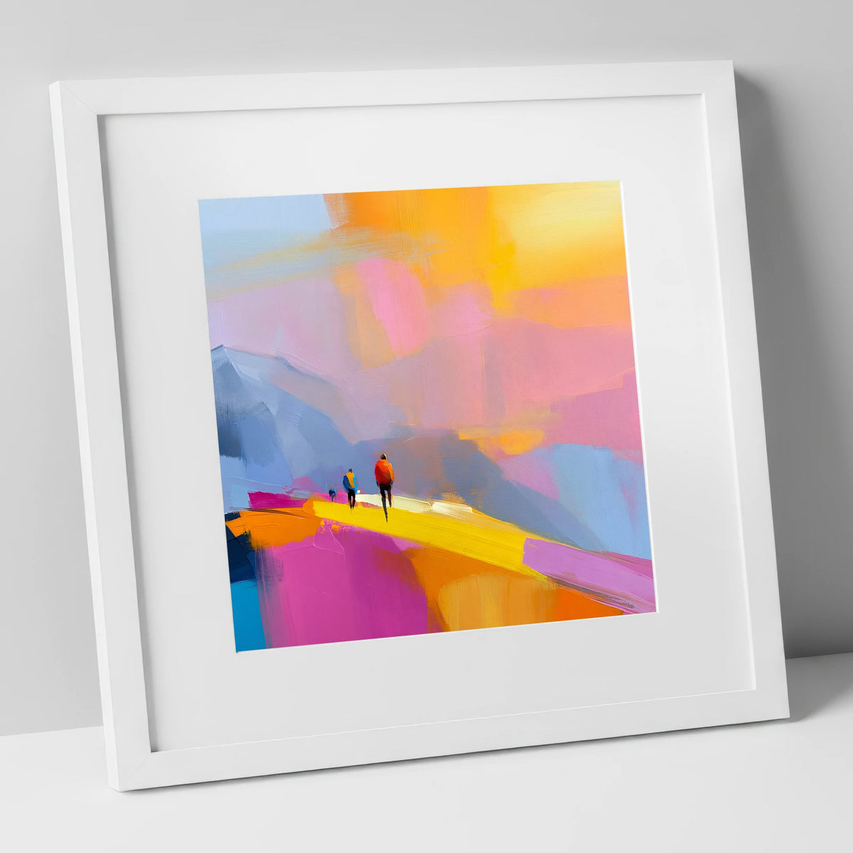Fell Walkers on Vivid Ridge lake district fell art print in white frame