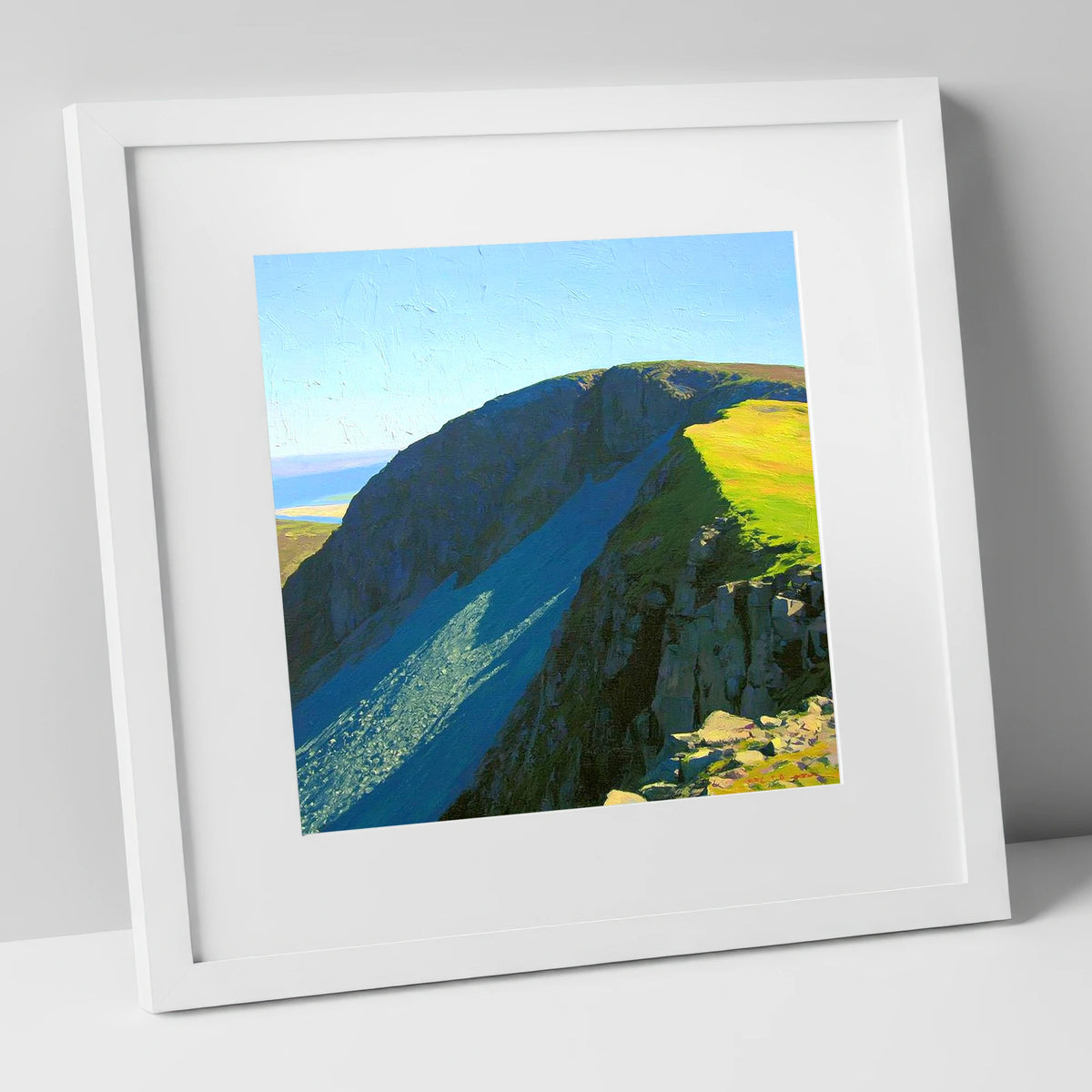 Sunlit Ridge on Swirl How lake district fell art print in white frame
