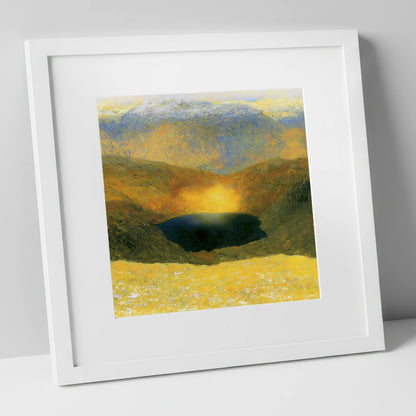 Golden Light Over Easedale Tarn lake district lake art print in white frame