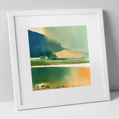 Ink Blue Fells and Lake lake district lake art print in white frame