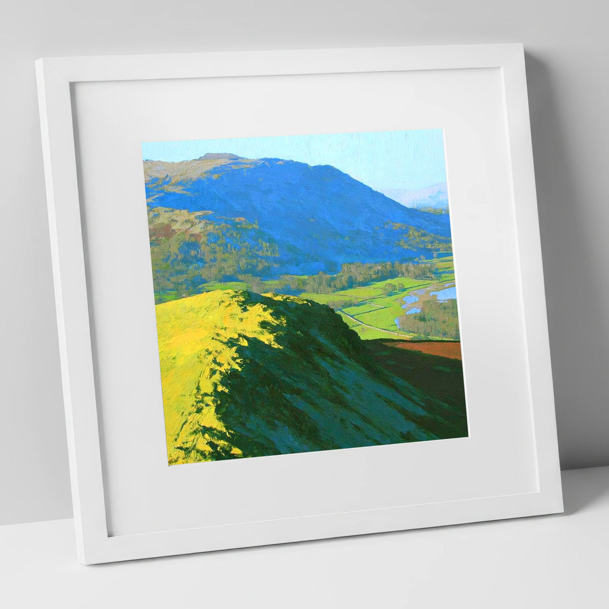 Sunlit Ridge on Black Fell lake district fell art print in white frame