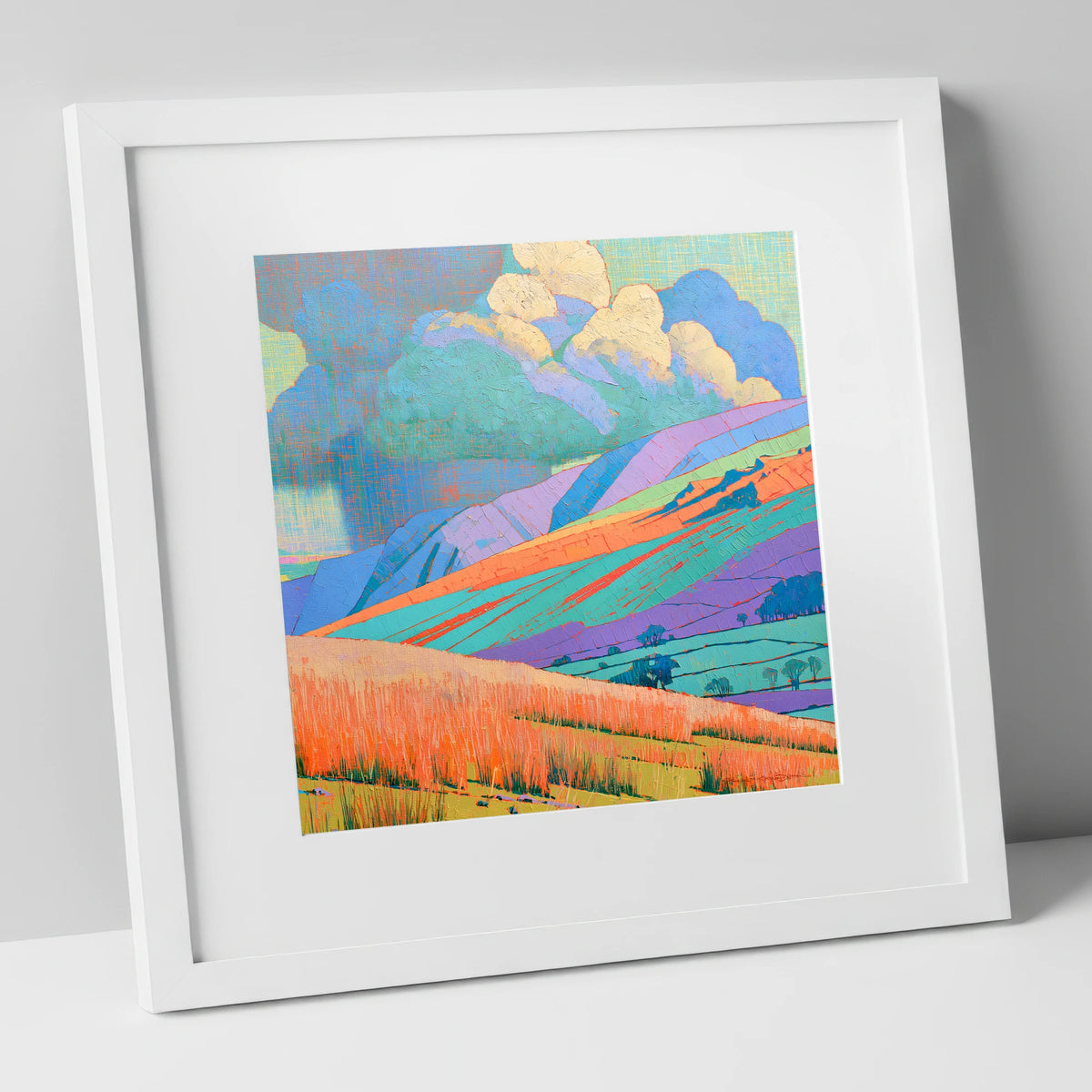 Storm Clouds Over Vivid Fells lake district sky art print in white frame