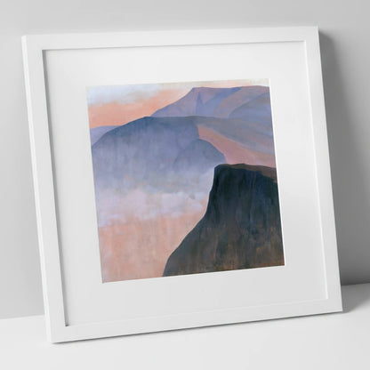 Mountain Ridge in Pastel Mist lake district fell art print in white frame