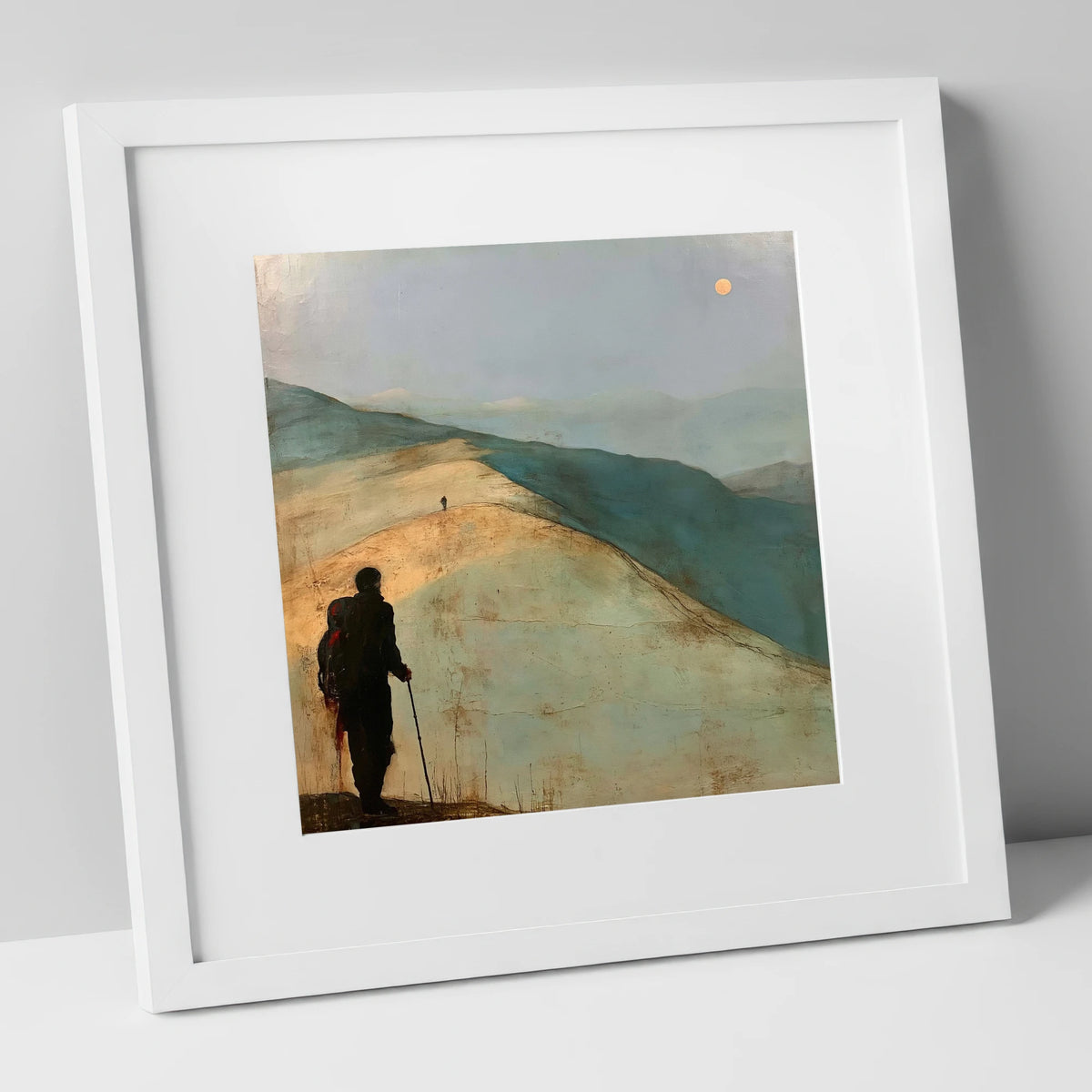 Fell Walker on the Golden Ridge lake district walking art print in white frame