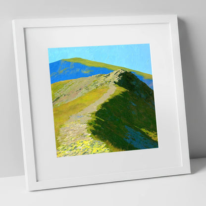 Sunlit Ridge on Place Fell lake district fell art print in white frame