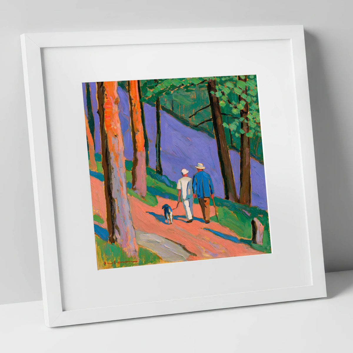 Vivid Dog Walkers Aira Force gifts for dog walkers art print in white frame