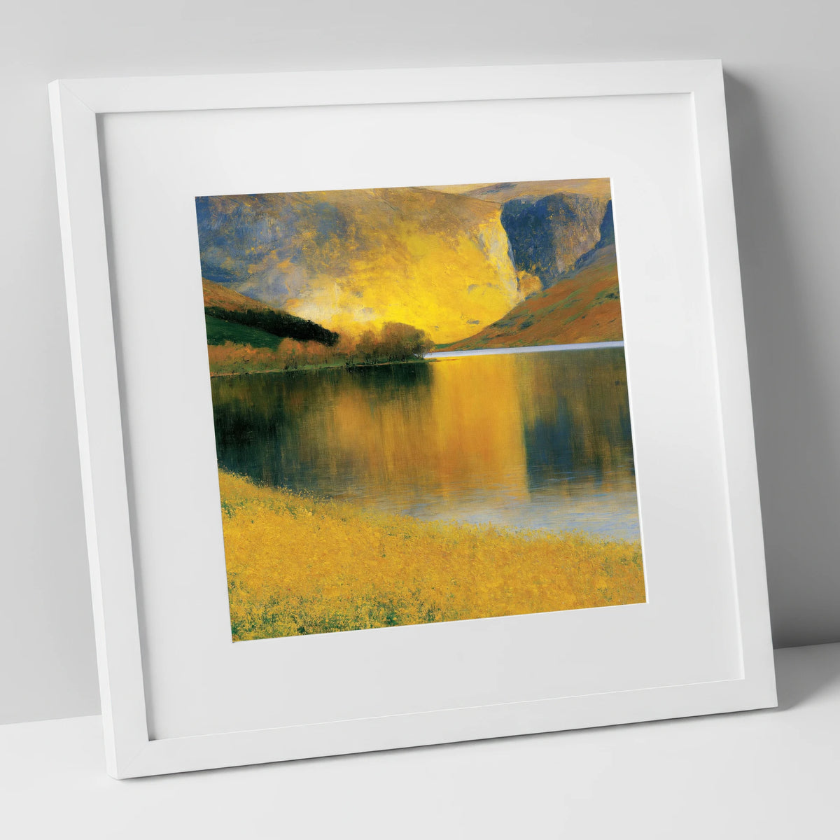 Luminous Fells by the Lake lake district lake art print in white frame