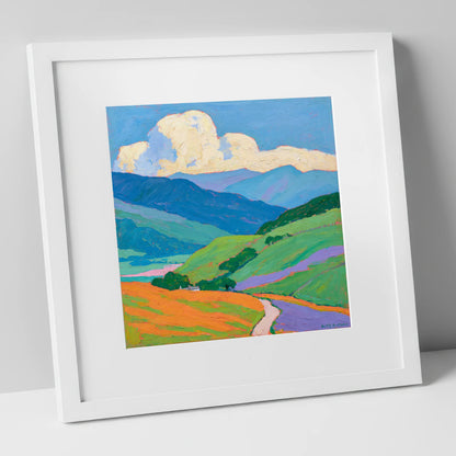 Vibrant Fells Under Cloud lake district fell art print in white frame