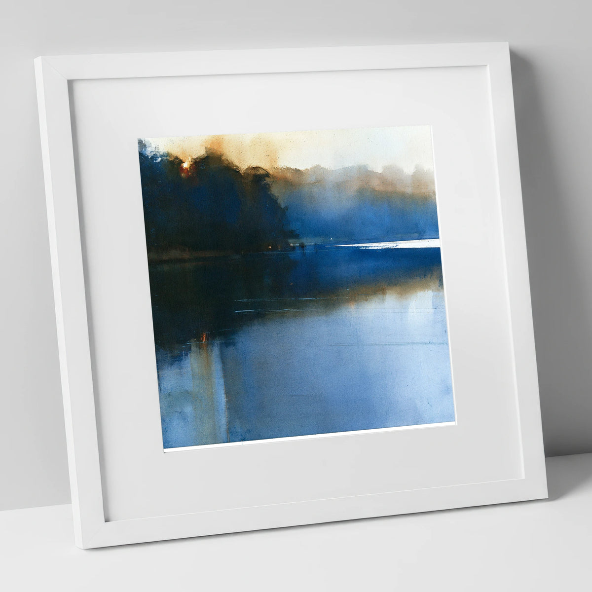 Indigo Lake at Dawn lake district lake art print in white frame