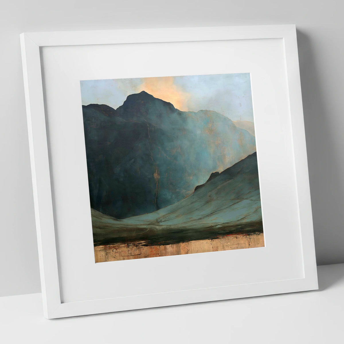 Langdale Pikes Beneath Breaking Light lake district fell art print in white frame