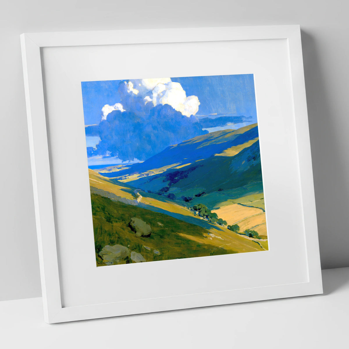 Rolling Fells Under Cloud Shadow lake district fell art print in white frame