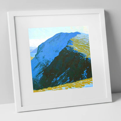 Snow on High Spy Ridge lake district fell art print in white frame