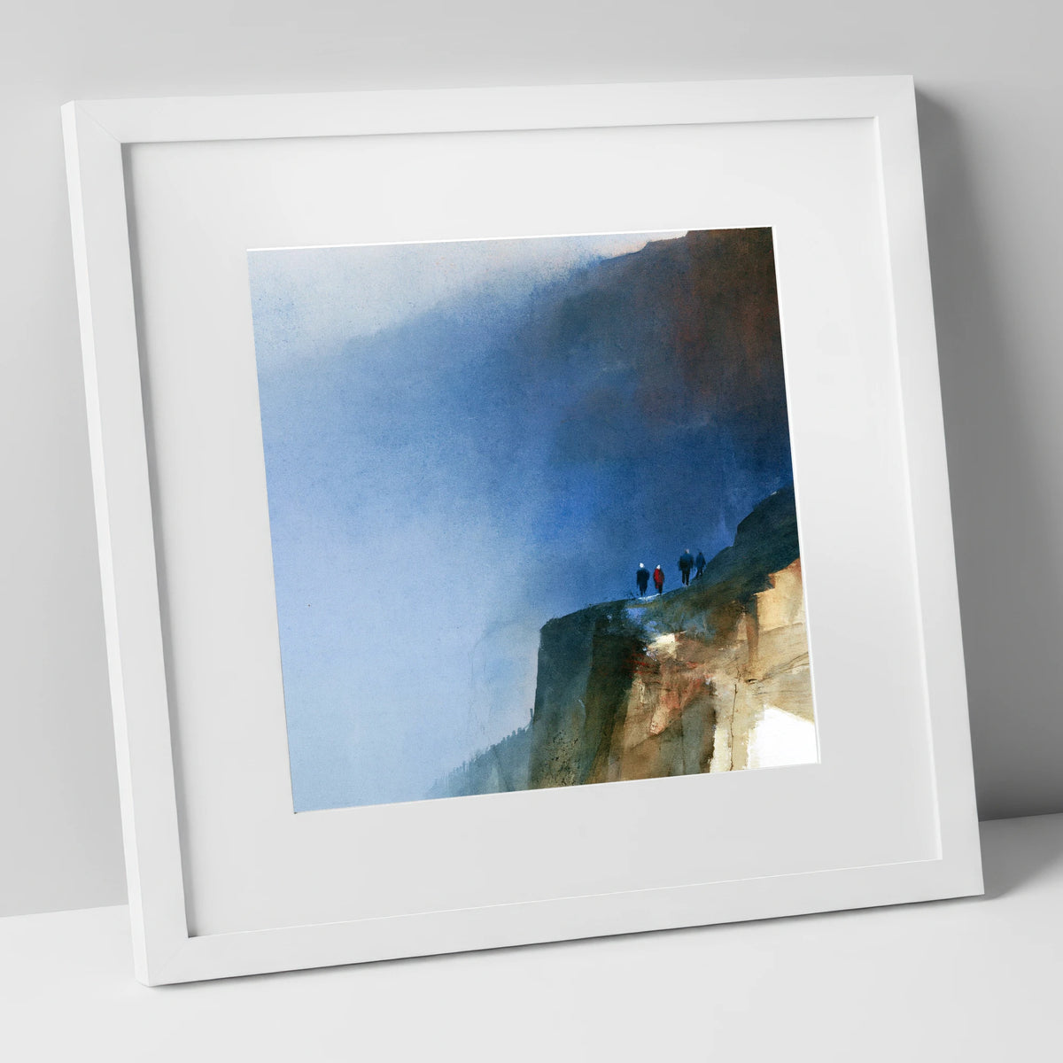 Walkers on a Dramatic Mountain Path lake district walking art print in white frame