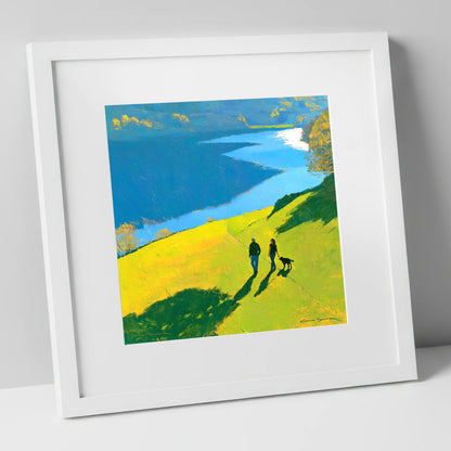 Sunlit Grasmere Dog Walk gifts for dog walkers art print in white frame