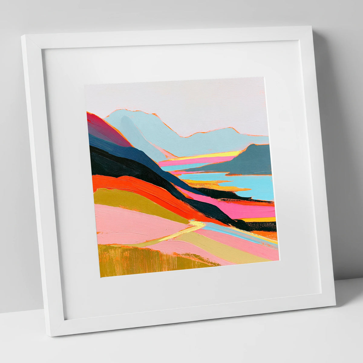 Vivid Summit View Over Fells lake district fell art print in white frame