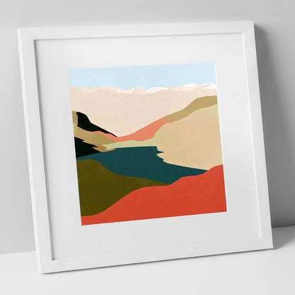 Easedale Tarn in Bold Terracotta lake district lake art print in white frame