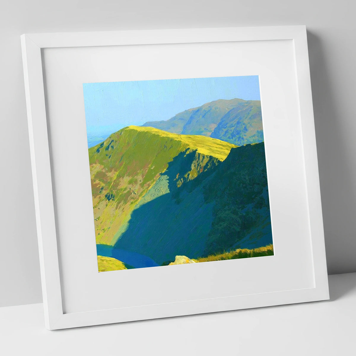 Sunlit Ridge on Middle Dodd lake district fell art print in white frame
