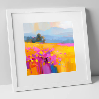 Vibrant Upland Hay Meadow lake district wildflower art print in white frame