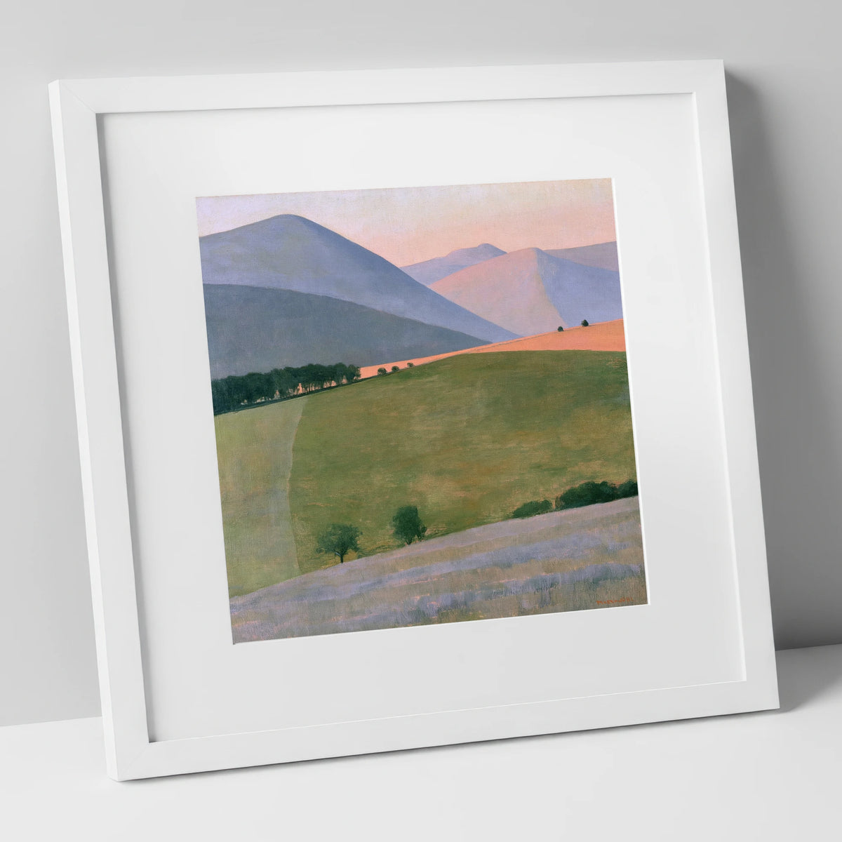 Pastel Fells Above Green Valley lake district valley art print in white frame