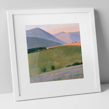 Pastel Fells Above Green Valley lake district valley art print in white frame