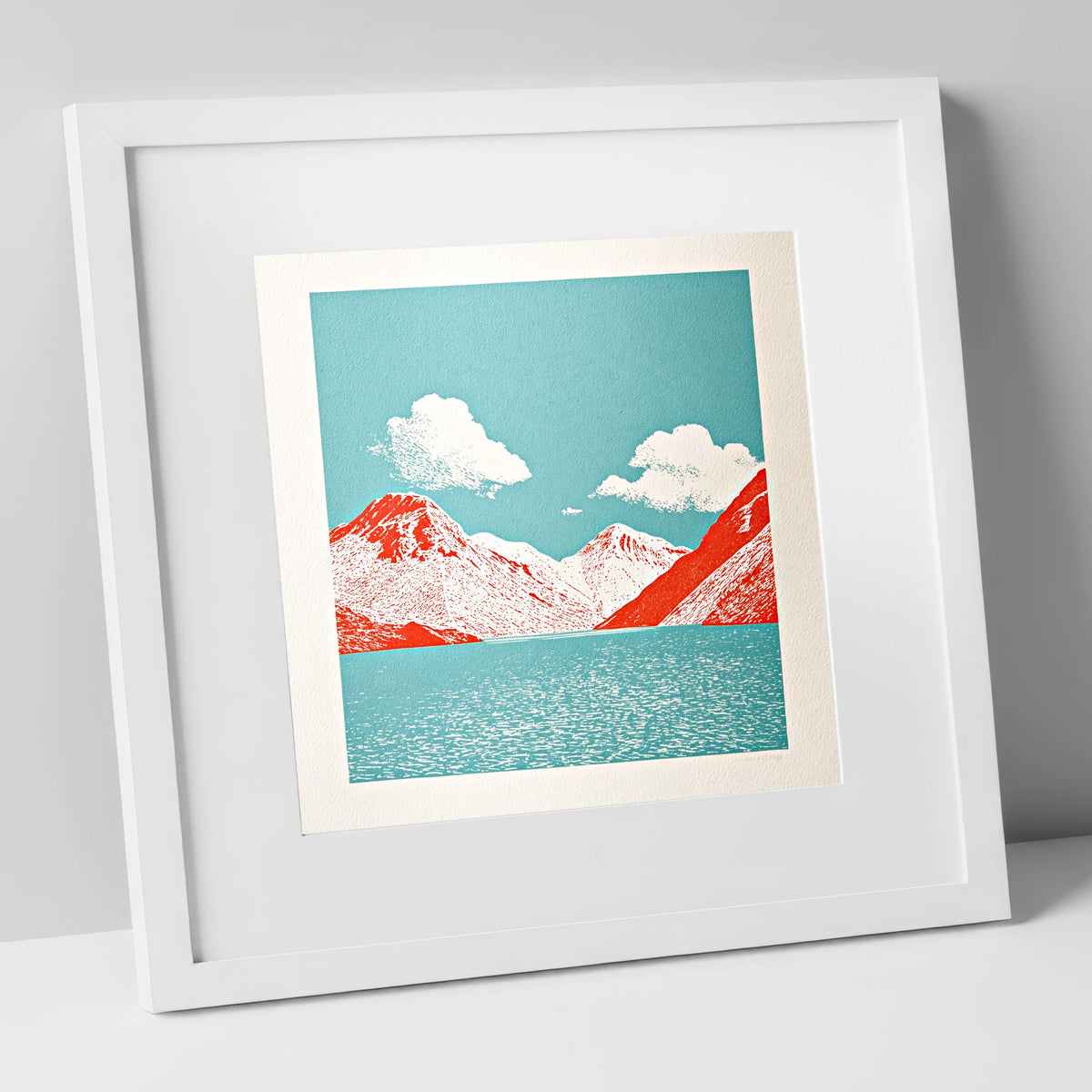 Wasdale Fells in Vivid Red lake district valley art print in white frame