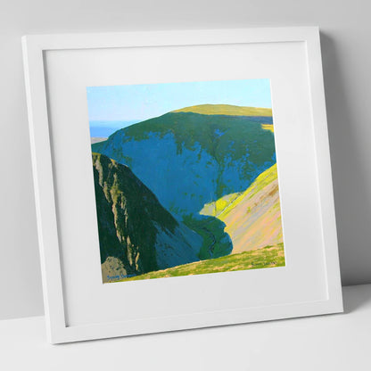 High Pike Deep Blue Valley lake district fell art print in white frame