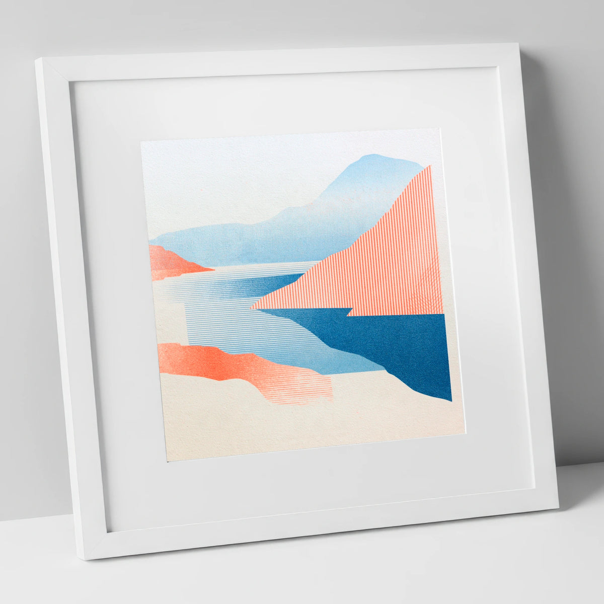 Geometric Ennerdale Water and Fells lake district valley art print in white frame
