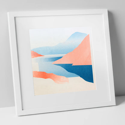 Geometric Ennerdale Water and Fells lake district valley art print in white frame